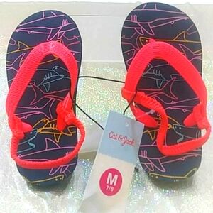 Cat & Jack Flip Flop Sandals Toddler Boy Heel Strap Navy/Red M 7/8